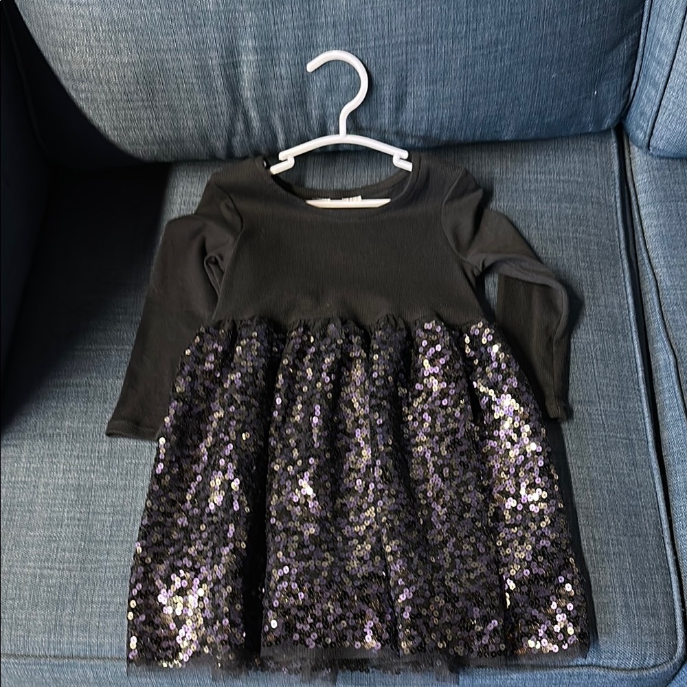 Black and Silver Sequin Kids Casual Dress